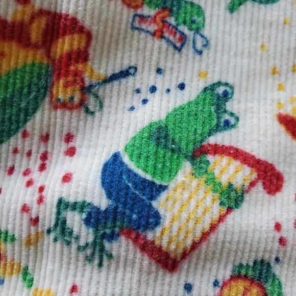 Rare Vintage 80s Handmade Corduroy Jumper Dress Frog & Critter Print Toddler 2T - Picture 6 of 7